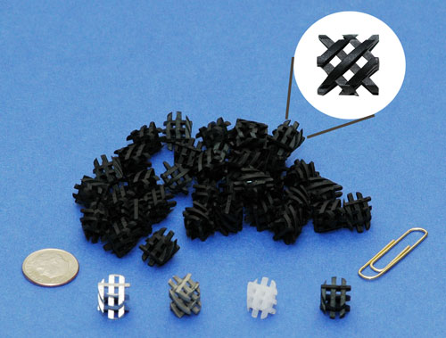 Figure #2: Type GX Injection Molded mixing elements with OD=9.3 mm (0.366”) in Polypropylene and 50% Glass-Filled Nylon Construction